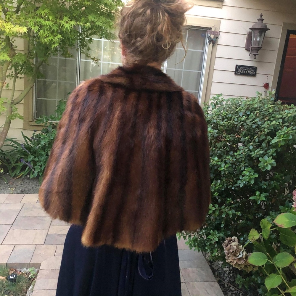 Vintage Townley Brown Black Mink Fur Cape OS